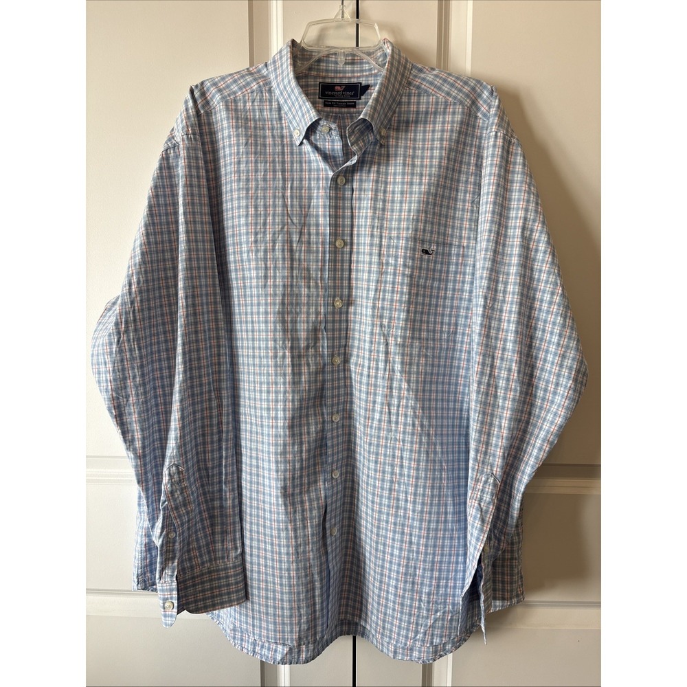 Vineyard Vines Slim Fit Tucker Shirt Men's XXL Blue Pink Plaid